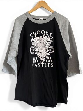 Crooks & Castles Graphic Raglan Tee XL Black Grey Streetwear Y2K Style